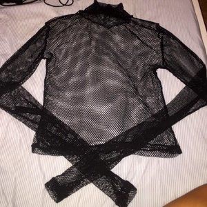 NastyGal Fishnet Mock Neck Long sleeve Top